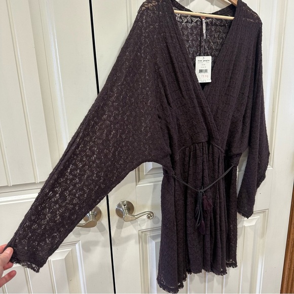 NWT Women’s Free People Snug Bug Wool Blend Faux Wrap Casual Plum Dress Medium - Picture 5 of 13